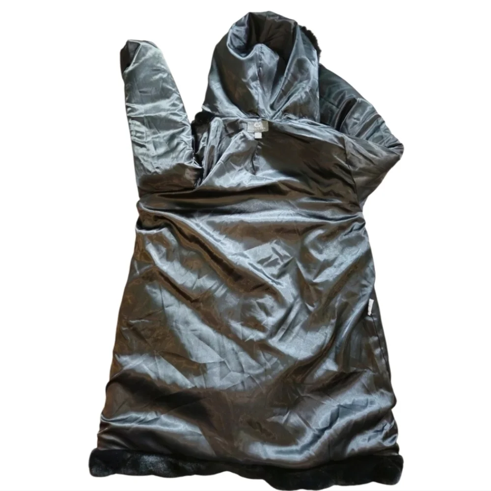 Gallery Hooded Black Faux Fur Jacket Sz L - Picture 13 of 16